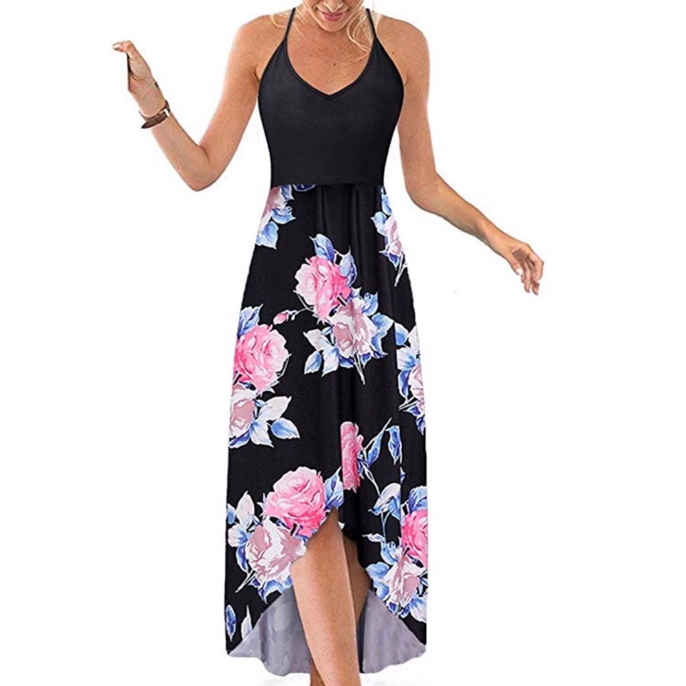NWT Floral Asymmetric Maxi Dress w Pockets